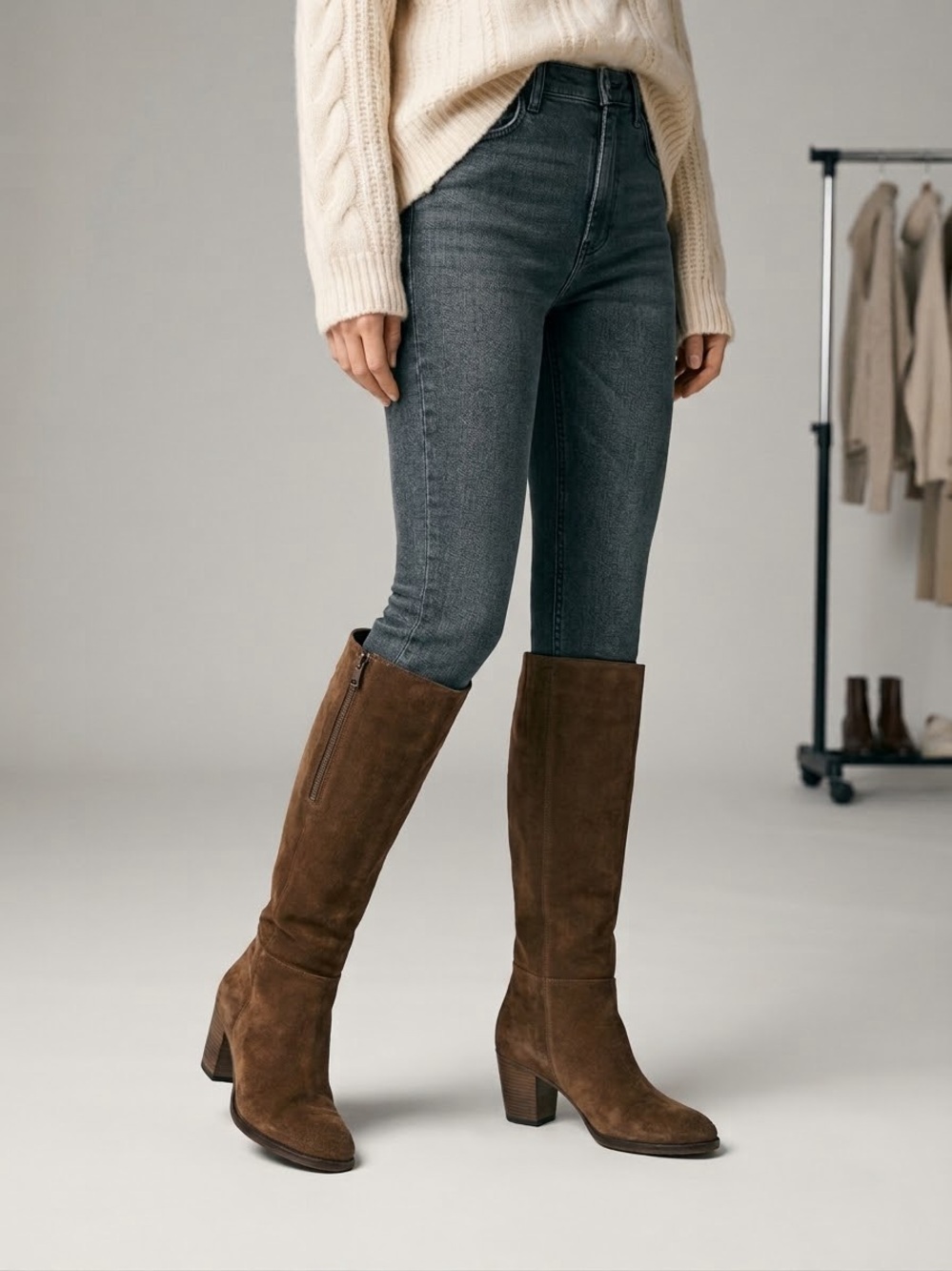 Vero Cuoio Brown Suede Knee-High Heeled Boots